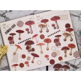 Unbranded mushroom plant fungus morel shiitake watercolor Washi stickers Stickers Pack