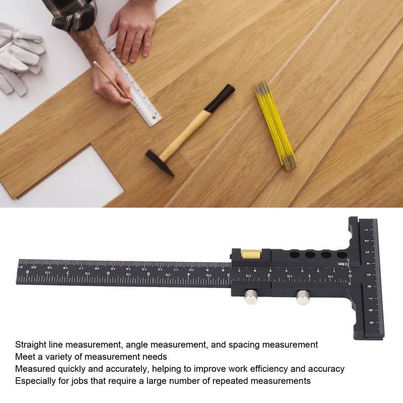Woodworking Scriber Measuring Tool T Square Ruler Carpentry Multifunctional Aluminum