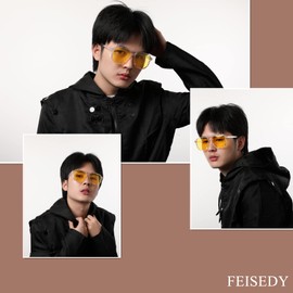 FEISEDY Retro Square Aviator Sunglasses Women Men 70s Vintage Trendy Plastic Frame Sun Glasses B2835