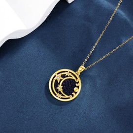 ONEFINITY Moon Chain 925 Sterling Silver Moon and Star Phase Chain Blue Sandstone Pandent Necklace Heavenly Jewellery Gift for Women and Girls, Sterling Silver, No Gemstone