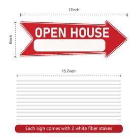 2 Pack Open House Signs Arrows Double Sided With Stakes,Open House Flag,17 X 6 Inches Plastic Red Open House Signs For Real Estate, For Real Estate Agents Supplies,Weatherproof