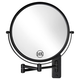 DECLUTTR 9 Inch Large Wall Mounted Makeup Mirror, 1X/10X Magnifying Mirror Double-Sided, 360° Swivel Extendable Makeup Mirror for Bathroom, Black