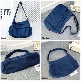 ModaZeal Canvas Shoulder Bags for Women, Large Hobo Messenger Bags Soft Denim Leisure Travel Bag Multiple Pockets Denim Tote Bags With Adjustable Shoulder Straps