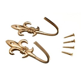 8 of Curtain Tie Hold Back Hooks 80 mm Fleur De Lys Brass + Screws