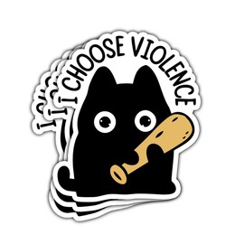 3 Pcs I Choose Violence Sticker, Cute Black Cat Sticker, Funny Bumper Sarcastic Water Assistant Funny Quotes Stickers - Vinyl Stickers for Water Bottles Laptop Phone Car Window Helmet 3 Inches