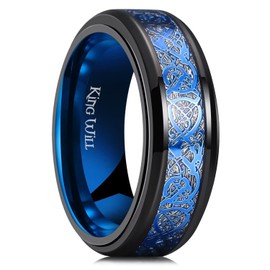 King Will Blue Stainless Steel Spinner Ring Celtic Dragon Fidget Ring Anxiety Ring for Men Silver Carbon Fiber Blue plated Inner Men Wedding Band 10