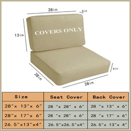 Sqodok Deep Outdoor Seating Patio Cushion Set Covers Replacement, 4PCS Durable Outdoor Cushions Cover, Patio Furniture Cushions Slipcovers (Beige, Seat 28"x 28"x 6" + Back 28"x 13"x 6")