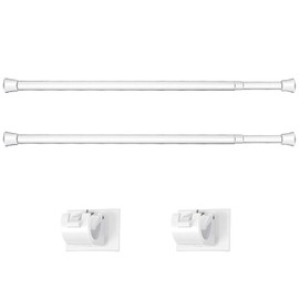 2 Pieces Adjustable Curtain Rod Extendable Spring Tension Rod with Self Adhesive Hook for Closet, Wardrobe, Bookshelf, Small Window, White (15.7 to 27.5 Inch)