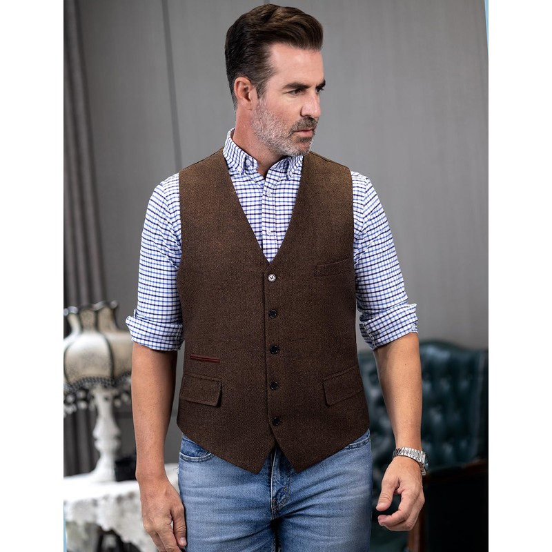 Solovedress Wool Suit Vest, Formal Regular Fit, Gray, XS