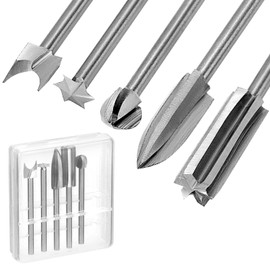 QWORK® 5PC Wood Carving Bits Set for Most Rotary Tools, 1/8” Shank & 1/3" Head - High-Speed Steel, Precision Engraving