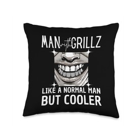 For man with grillz teeth with Grills teeth Throw Pillow