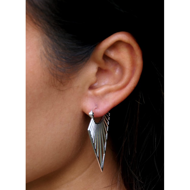 Minimal Geo Art Deco Hoop Earrings 925 Silver Triangular, Sterling