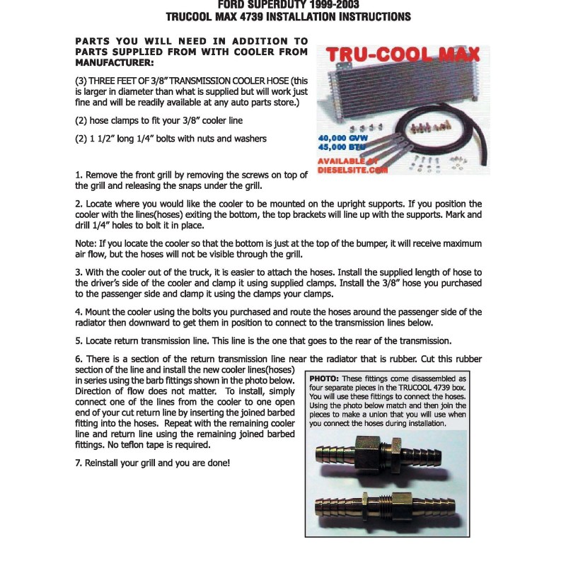 Unbranded True Cool Max 40,000 GVW Transmission Performance Oil Cooler