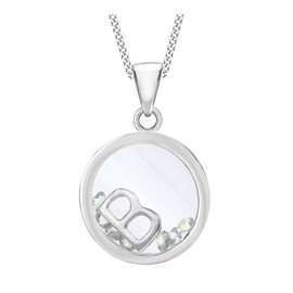 Tuscany Silver Floating CZ Stones B Round Pendant on Curb Chain of 46cm/18 Inch