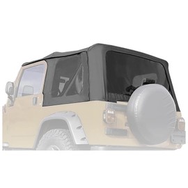 HECASA Replacement Soft Top Compatible with 1997-2006 Jeep Wrangler TJ 2 Door Black Soft Roof with Rear Plastic Tinted Windows Premium Sailcloth Vinyl - No Upper Door Skins