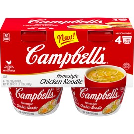 Campbell's Homestyle Chicken Noodle Soup, Perfect Lunch Snack, 7 Ounce Microwavable Cup (4 pack)