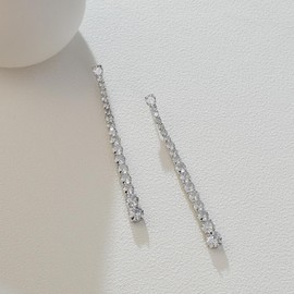 Vetieeimo Simulated Diamond Long Dangle Earrings for Women Cubic Zirconia Drop Statement Earrings (White Gold)