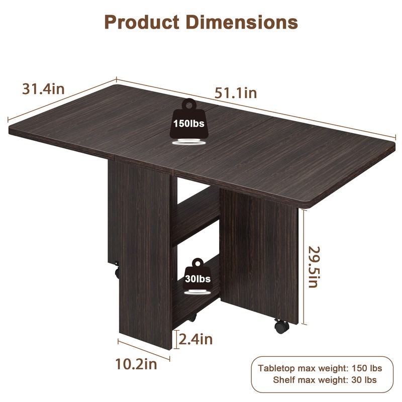GAOMON Folding Dining Table, Drop Leaf Dining Table for 4,