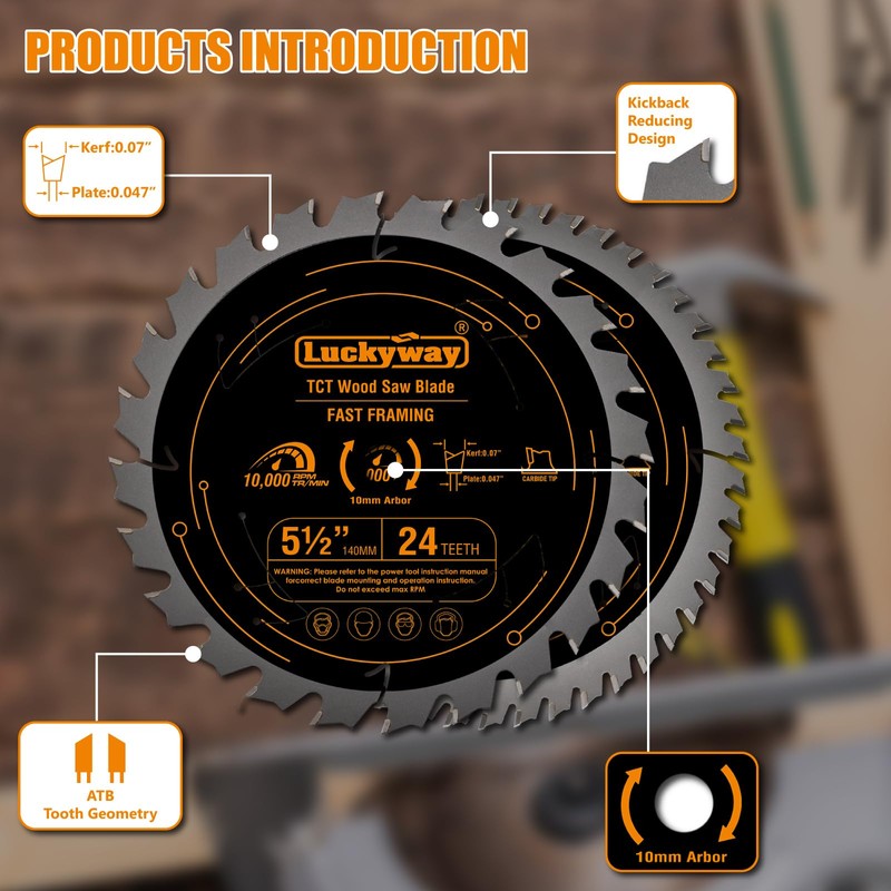 Luckyway 5 1/2 Inch Circular Saw Blade (10mm Arbor), with