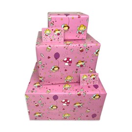 Twizler Girls Wrapping Paper - Pink Fairies - 2 Sheets & 2 Tags - 70cm x 50cm Folded Sheets - Cute Children's Happy Birthday Gift Wrap Kids