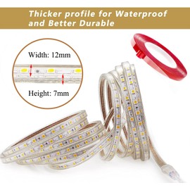 LED Strip, 5 Metres, with Switch and Plug, 220V 5050 SMD IP65 LED Strip, Warm White
