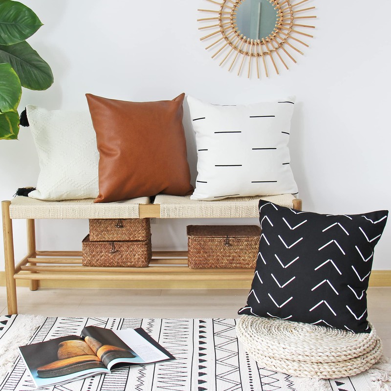 JOJUSIS Modern Leather Throw Pillow Covers for Couch Sofa Bed