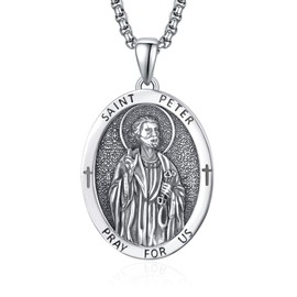 ADMETUS St Peter Medal Sterling Silver Saint Peter Necklace St. Peter Pendant Medal for Men Protection Jewellery Religious Gifts for Men