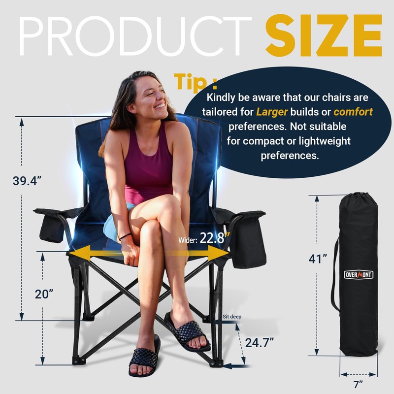 Overmont Oversized Folding Camping Chair - 450lbs Support with Padded