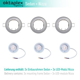Oktaplex Lighting Set of 3 LED Recessed Spotlights Sedan with LED Module 4.8 W 4000 K 230 V 380 lm Neutral White 110° Brushed Stainless Steel Hole Size 60 mm