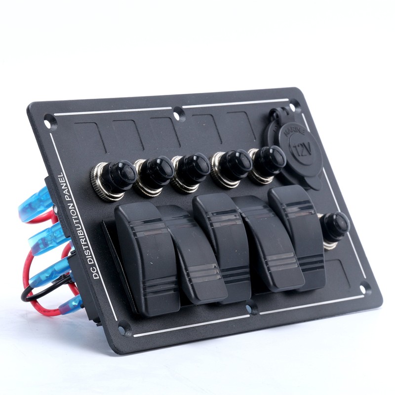 Amarine Made 5 Gang Aluminium LED Rocker & CIG Socket