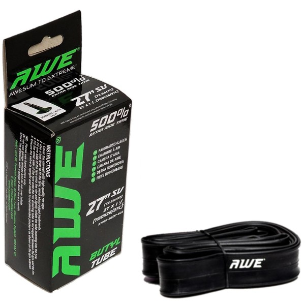 AWE Butyl Rubber 27 Inch Inner Tube 500%* Extra Ride Time 27"x 1 1/4 (700x28/37C) Scrader Valve