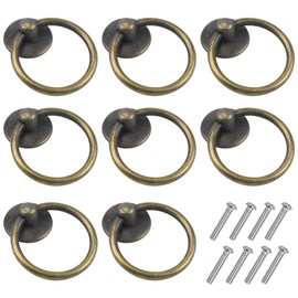 smatime Pack of 8 Drawer Handles Ring Vintage Furniture Knobs Round Cabinet Knobs Kitchen Wardrobe Knob Drawer Pull Ring Handles Drop Ring Handles with Screw for Furniture Cabinet Dresser Door, Bronze