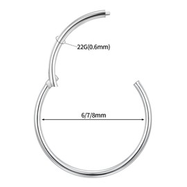 FUNLMO 22g Nose Rings Cartilage Earring Small Hoop Earring Tiny Thin Piercing Hoop Ring for Helix Tragus Conch Rook Lobe 7mm Silver