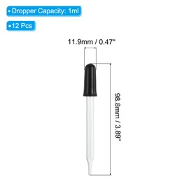 PATIKIL Eye Dropper, 12Pcs 1ml Glass Straight Tip Pipette Measured Dropper with Rubber Cap for Essential Oils, Lab Experiments, Clear and Black