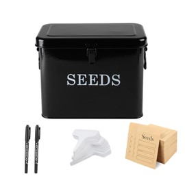 3 Dividers Seed Storage Box, Metal Seed Box Seed Storage Organizer with Safety Lock, Portable Garden Seed Bin, Professional All-in-one Kit, Black