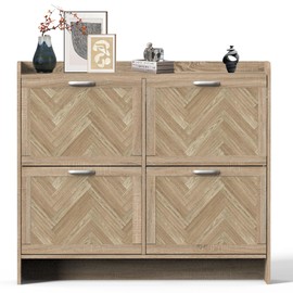 MISHAO Shoe Storage Cabinet with 4 Flip Drawers, Narrow Shoe Cabinet Storage for Entryway, Freestanding Shoes Organizer Cabinet, Narrow Slim Shoe Cabinet, Natural