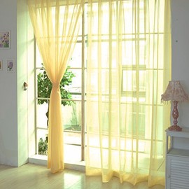 AFUT 100x200CM Decorative Sheer Voile Curtains Sheer Curtains Gauze Curtains Drape Panel Tulle Curtains for Office(Yellow)