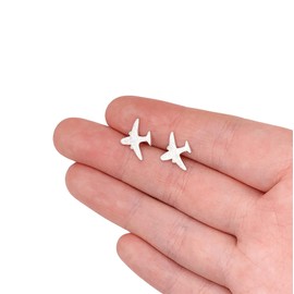 Tiny Airplane Stud Earrings, Traveler Gift (Silver Tone) Miss Fit Boutique