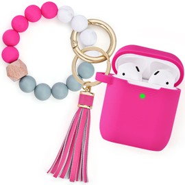 Filoto Compatible with Airpod Case, Cute Apple Airpod 2/1 Cover for Women Girls, Silicone Protective Case with Bracelet Keychain（Fuchsia Pink）