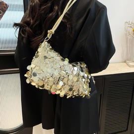 Uoocg Clutch Bag Silver Glitter Sequin Bag Shoulder Bags Evening Bag Women's High Capacity with Zip Handbag for Prom Wedding Party Banquet, gold