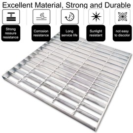 MASSLUNT Galvanized Steel Drain Grate for Vodaland 22x22 Catch Basin, Outdoor Drain Cover, B Class Replacement Sewer Grate Durable Heavy Duty, Sliver Square Drainage Grate for Driveway, Concrete, Yard