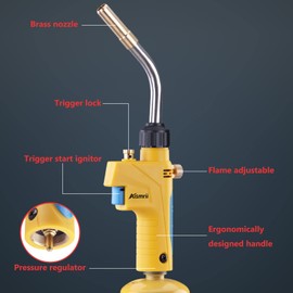 MAPP/MAP/PROPANE Gas Torch,Torch Head,Use Brazing, Copper Pipe Connection, Maximum Flame Temperature 3600℉(1300℃)