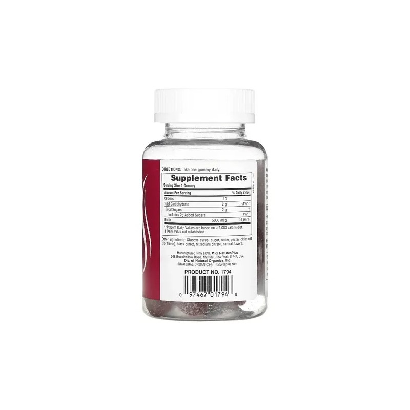 Gomitas Biotina NaturesPlus Frambuesa 5000mcg Veganas Sin Gluten 60 Pzs