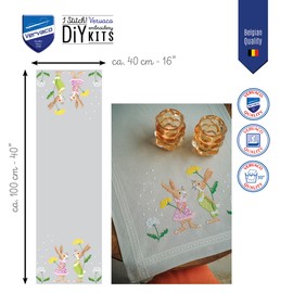 Vervaco Easter Bunny Table Runner Kit, Light grey, ca. 40 x 100 cm