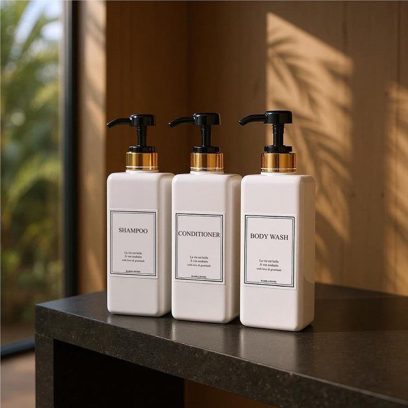 Shampoo and Conditioner Dispenser - Modern Gold Design Large 27oz