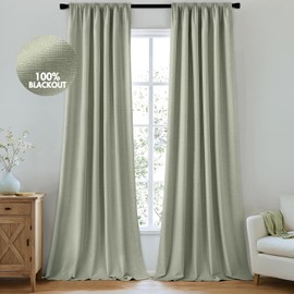 MIULEE 100% Blackout Curtains 120 Inch Long 2 Panels for Bedroom, Thick Luxury Faux Linen Black Out Curtain Room Darkening Back Tab Pleat Window Textured Drapes with Hooks for Living Room, Sage Green