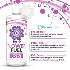 Liquid Flower Fuel 0-3-3 - Bloom Booster Fertilizer for Fruiting and Flowering Plants - Better Yield and Larger Flowers - Concentrated Potassium and Phosphorus - Quart (32oz)