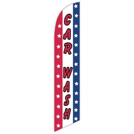 GLOBAL ADVERTISING SOLUTIONS Car Wash Feather Flag Eye Catching Banner Sign for Business and Marketing Complete Set with 15 ft Pole Kit and Ground Spike (Patriotic)