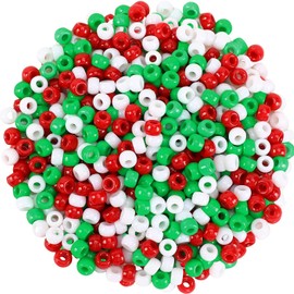 UPINS Christmas Pony Beads for Jewellery Making, Friendship Bracelets, Crafts, Small Plastic Beads, Red, Green, White, Pony Beads, DIY for Necklaces, Accessories(Christmas), 1200 Pieces