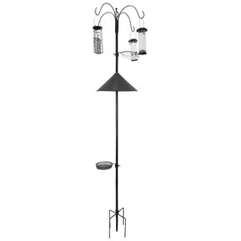 EasyGo Squirrel Proof Wild Bird Station - Powder Coated 81 Inch Steel Pole - Squirrel Baffle - 4 Bird Feeders - 1 Peanut Feeder - 5 Prong Base - PATENTS Pending